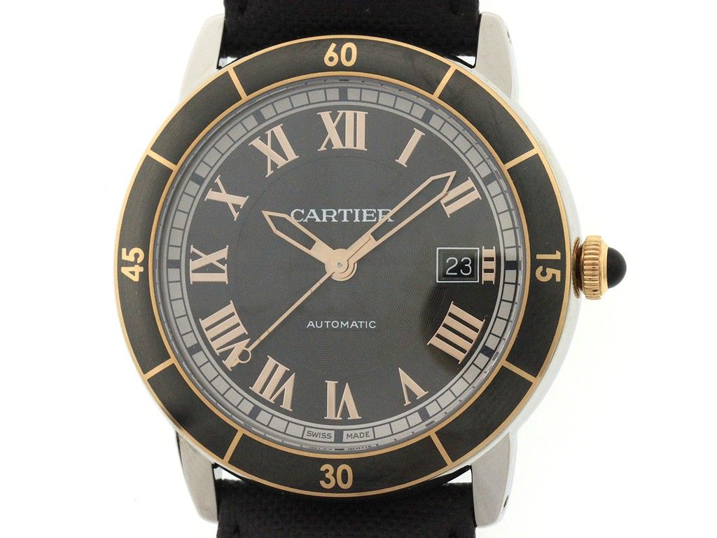 CARTIER カルティエ ロンド クロワジエール ドゥ カルティエ W2RN0005 腕時計 スティール/K18ピンクゴールド/レザー ブラック文字盤 自動巻き メンズ【中古】472