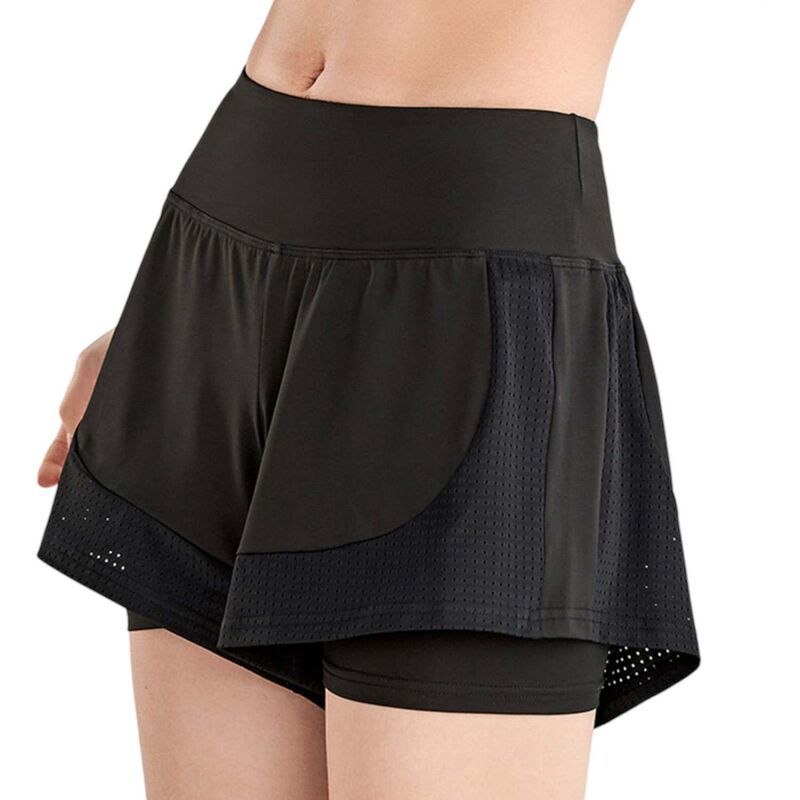 アンナカシ レディース ボトムス ハーフパンツ・ショーツ ショートパンツ AnnaKaci Womens Quick Dry Loose Running Shorts 2in1 Gym Black ブ
