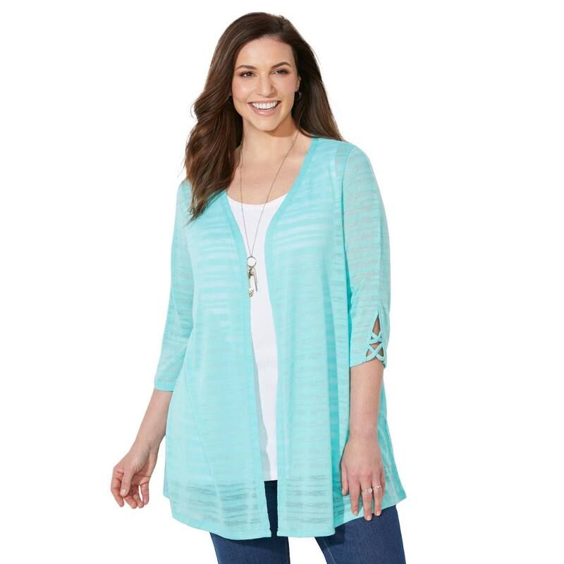 キャサリンズ レディース アウター ニット・セーター プラスサイズ カーディガン Catherines Womens Plusize Shadow Stripe Cardigan Aqua アクア