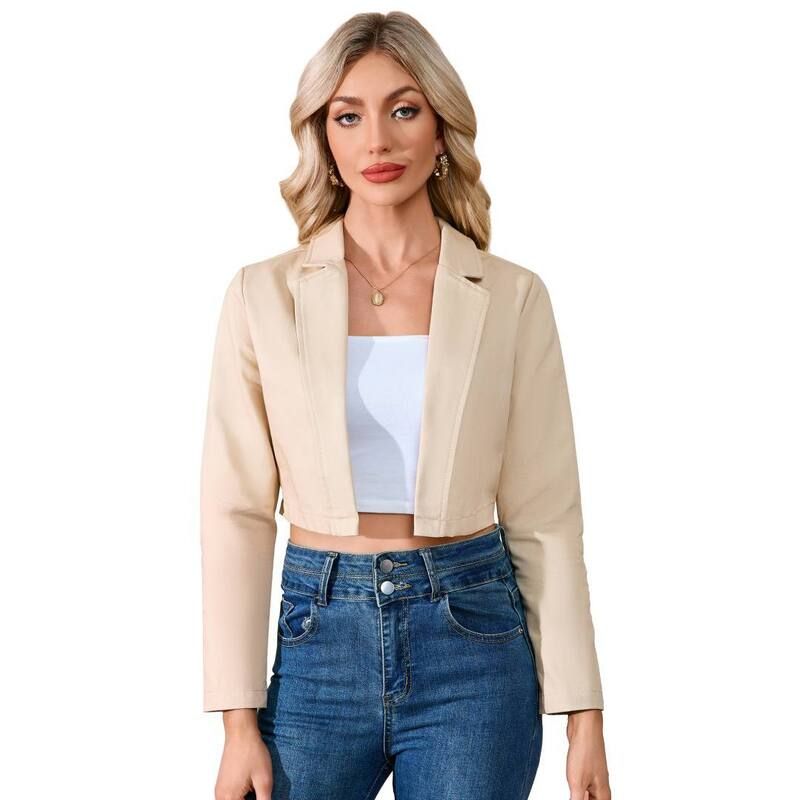 イエスファッション レディース アウター ジャケット・ブルゾン クロップド ブレザー Yesfashion Womens Fashionotched Lapelong Sleeve Jackets B