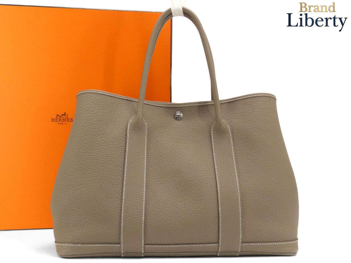 【美品】エルメス HERMES ガーデンパーティPM トートバック ハンドバッグ エトゥープ ベージュ ネゴンダ □R刻