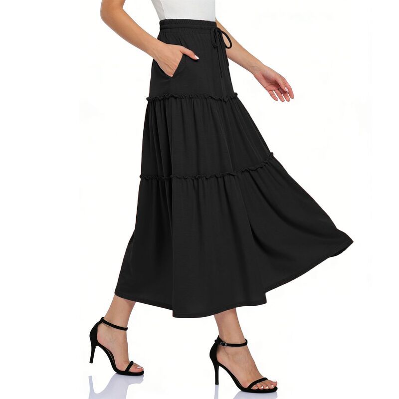 クリアフラワー レディース ボトムスカート ティアード A ライン マキシ ClearFlower Womens Tiered Maxi Skirt Elastic Waistie Flowy ALi