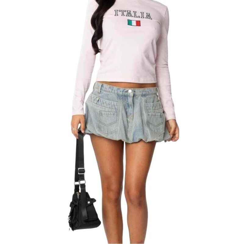 イエスファッション レディース ボトムスカート ミニ デニム Yesfashion Womensummeretro Pocket Denimini Skirts Waist Slim Flower S