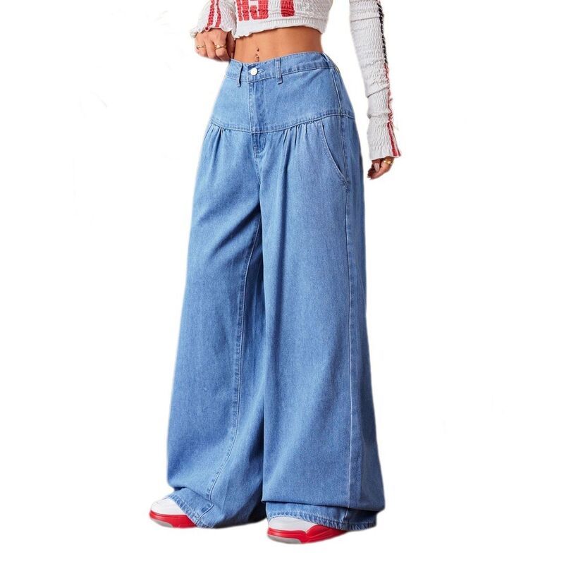 イエスファッション レディース ボトムス デニムパンツ ワイドレッグ ヴィンテージ ハイウエスト プリーツ ジーンズ Yesfashion Womens Bell Bottom Jeans High