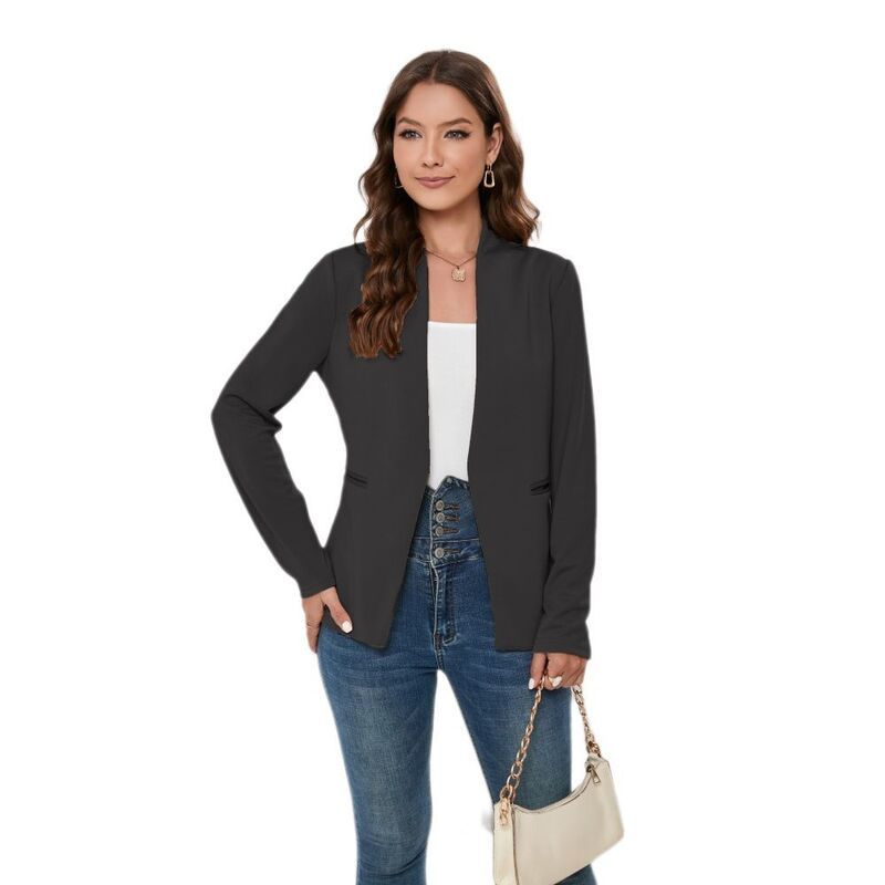 イエスファッション レディース アウター ジャケット・ブルゾン ブレザー Yesfashion Womens Open Front Blazer Collarless Long Sleeve Casu