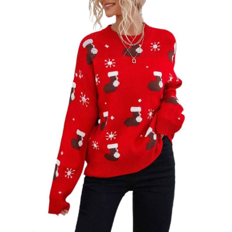 イエスファッション レディース アウター ニット・セーター クルーネック Yesfashion Womens Ugly Christmas Oversized Knit Sweatersnowflak