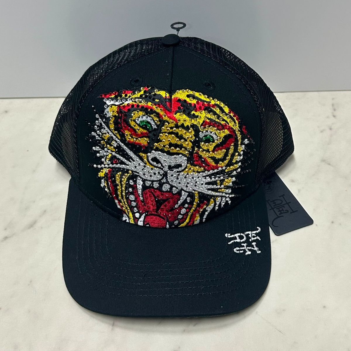 USA仕様 Ed Hardy エドハーディ Rhinestone Tiger タイガー メッシュ トラッカーキャップ Black (EDC1)