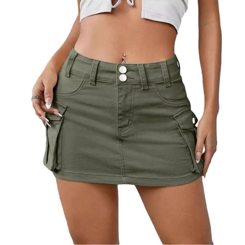 コジョイン レディース ボトムスカート ミニ Kojooin Womens Casual Mini Skirt Button Bodycon Cargo Skirt with Pocket Green