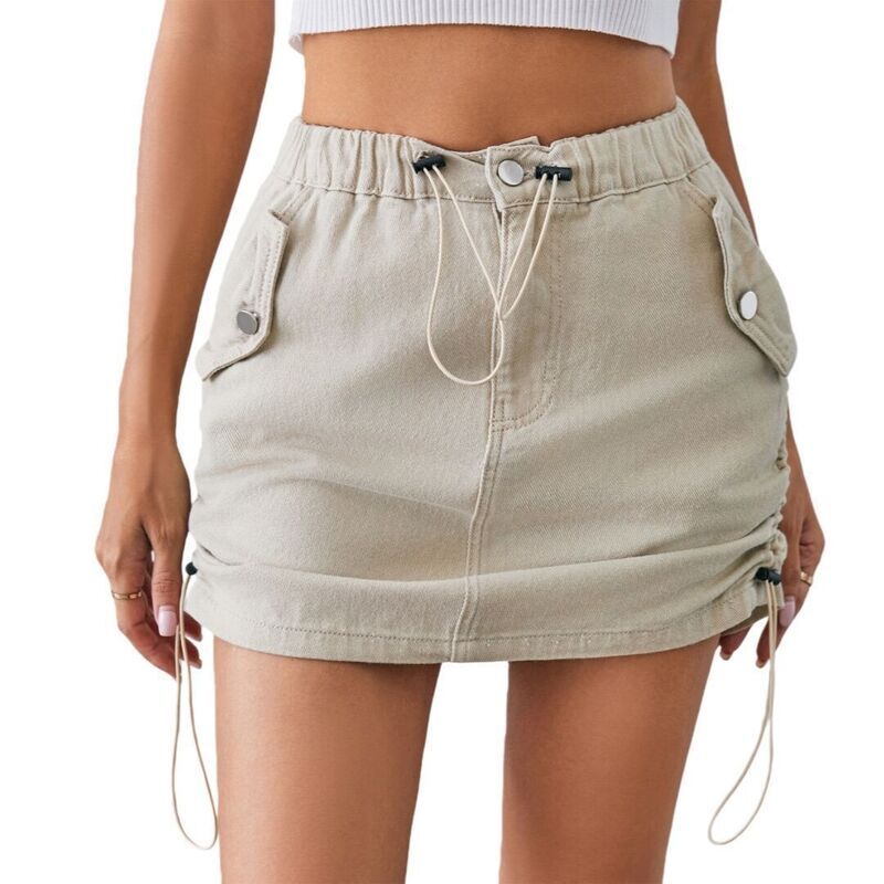 イエスファッション レディース ボトムスカート A ライン Yesfashion Womens Lowaist Side Drawstring Shortrendy ALine Cargo Skirt