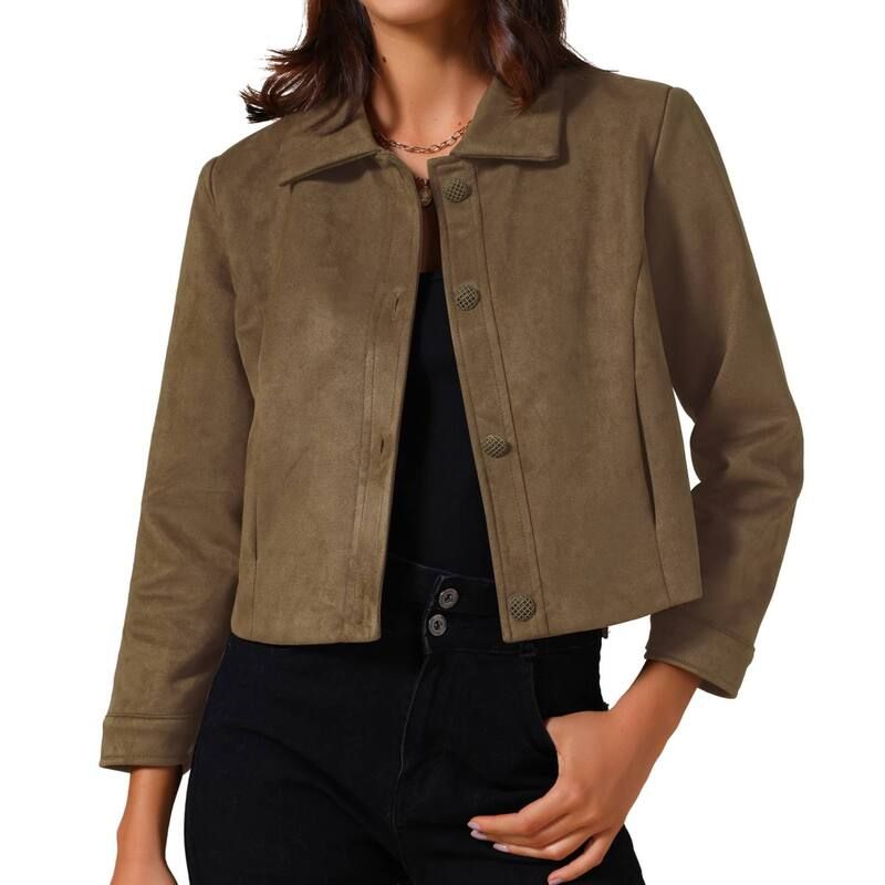 インスパイア シック レディース アウター ジャケット・ブルゾン ヴィンテージ ボタンダウン スエード ダウン INSPIRE CHIC Womens Faux Suede Collared Vint