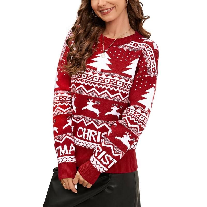 コジョイン レディース アウター ニット・セーター Kojooin Womens Pullover Sweater Christmas Treelknitop Red レッド