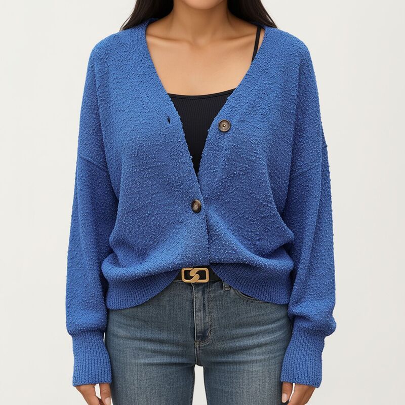 アンナカシ レディース アウター ニット・セーター ドロップショルダー AnnaKaci Women s Textured Knit Button Frontop with Soft Cozy Fab