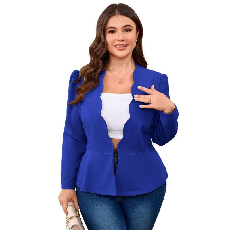 ボディサイズ レディース アウター ジャケット・ブルゾン プラスサイズ フリル ブレザー BODDYSIZE Plusize Womens Casual Hook Button Blazer Long