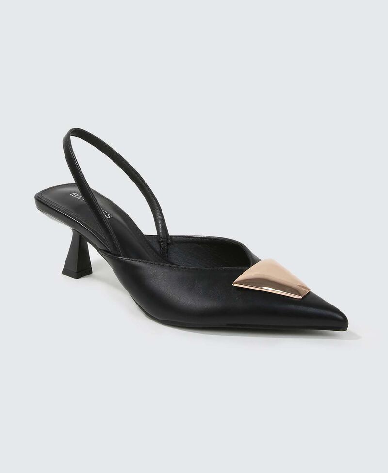 バーネス レディース シューズ パンプス BERNESS Cielo Slingback Pumps with GoldToneTrapezoid Accent Black ブラック