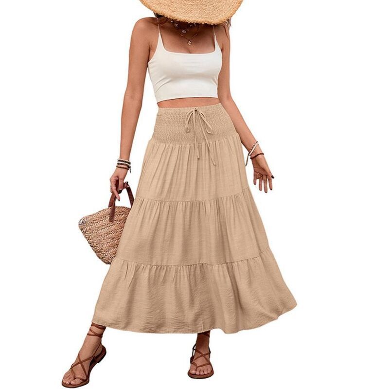 イエスファッション レディース ボトムスカート ティアード A ライン マキシ Yesfashion Womens Boho Skirt Casual Elegant Smock Layered Ti
