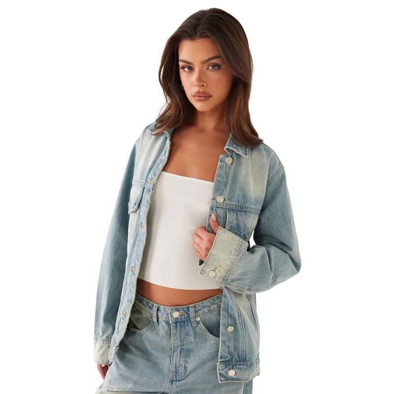 セオリア レディース アウター ジャケット・ブルゾン ヴィンテージ ボタンダウン コート ダウン デニム Seoria Womens Jean Jacket Casual Vintage Button