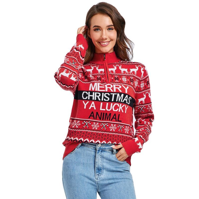 コジョイン レディース アウター ニット・セーター ハーフジップ タートルネック Kojooin Womens Ugly Christmasweater Mock Turtleneck Quarter