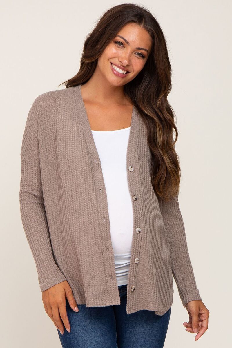 ピンクブラッシュ レディース アウター ニット・セーター ボタンダウン マタニティ PinkBlush Maternity Waffle Knit Button Down Top Mocha モカ