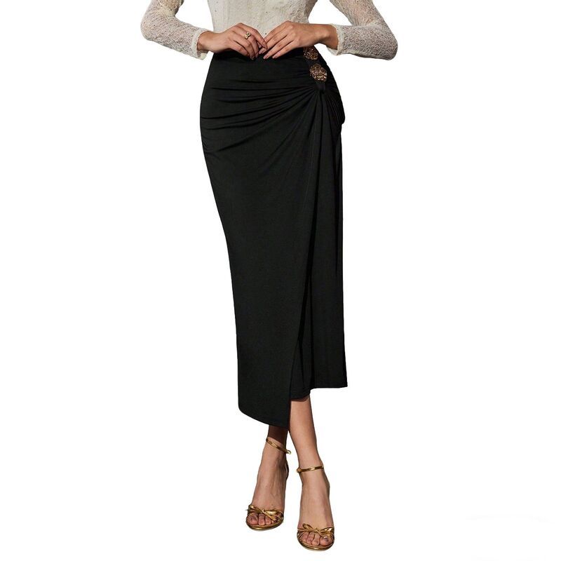 クリアフラワー レディース ボトムスカート フラワー柄 ギャザー ミディ ClearFlower Womens Ruched Midi Skirt High Waisted Skirt with Fl