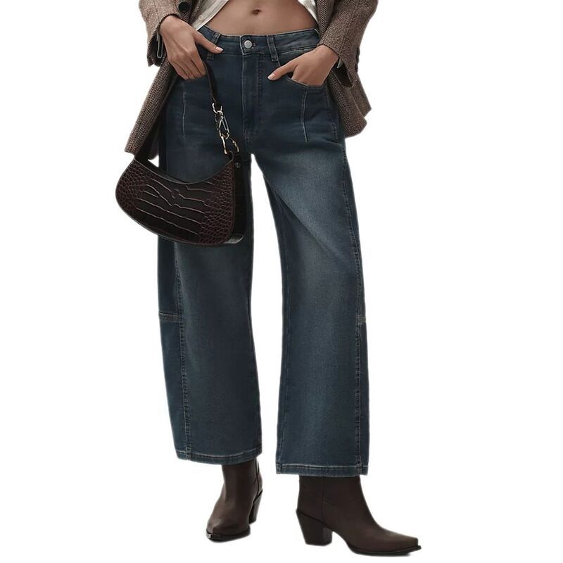 セオリア レディース ボトムス デニムパンツ ワイドレッグ ヴィンテージ アンクル ジーンズ Seoria Womens High Waisted Vintage Baggy Jeans Washed