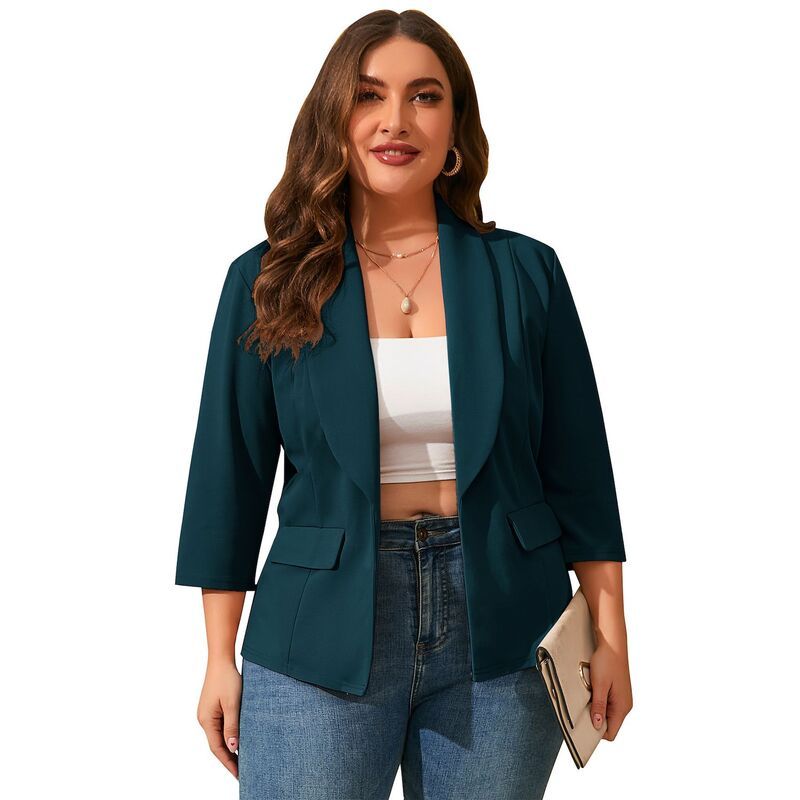 セオリア レディース アウター ジャケット・ブルゾン プラスサイズ カーディガン ブレザー Seoria Plusize Womens Casual Blazer 34 Sleeve Open Fro