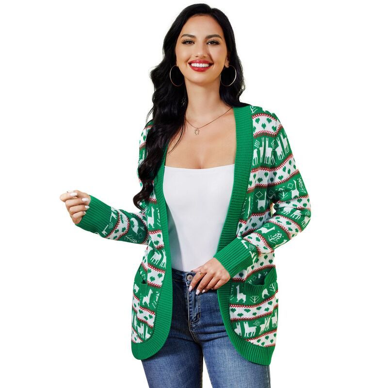 コジョイン レディース アウター ニット・セーター カーディガン Kojooin Women Ugly Christmas Open Front Knit Cardigan Sweaters with