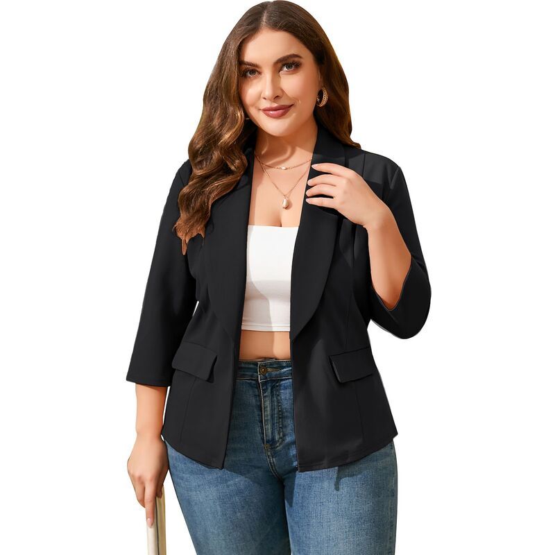 セオリア レディース アウター ジャケット・ブルゾン プラスサイズ カーディガン ブレザー Seoria Plusize Womens Casual Blazer 34 Sleeve Open Fro