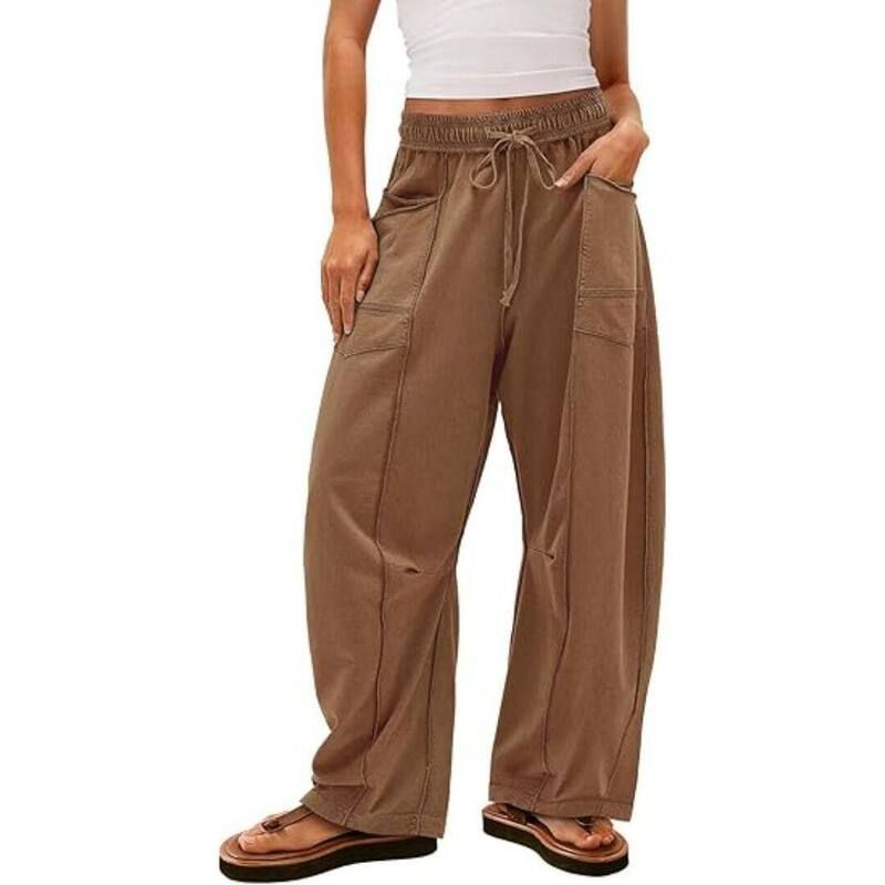 イエスファッション レディース ボトムス カジュアルパンツ ワイドレッグ スウェットパンツ Yesfashion Womens Baggy Barrel Pants Wide Leg Lounge D