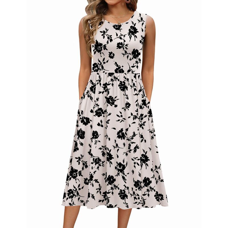 ジーグー レディース トップス ワンピース A ライン ミディ シャツ ノースリーブ Zeagoo Womensleeveless Round Neck Midi Tshirt Dress Casua
