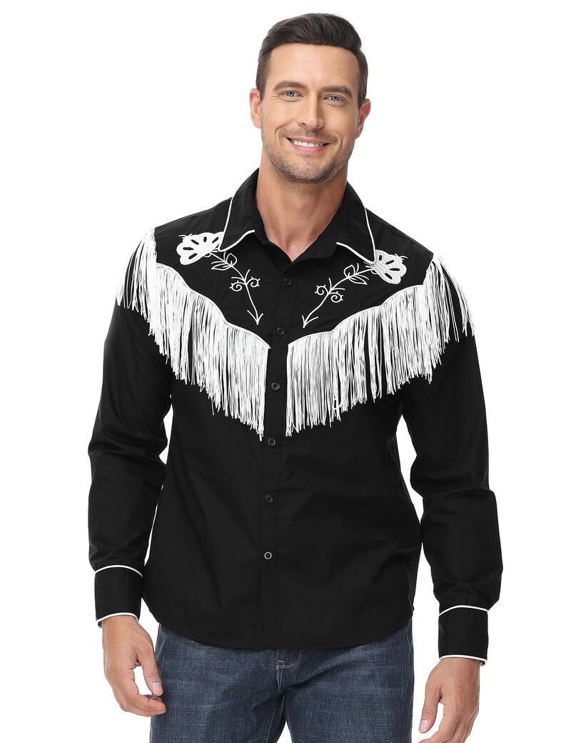 エリートチョイス レディース トップス Tシャツ ボタンダウン フリンジ Elitechoice Mens Western Fringe Button Down Shirt Long Sleeve T