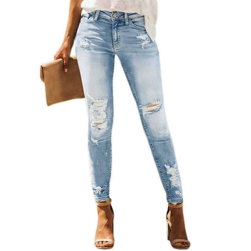 イエスファッション レディース ボトムス デニムパンツ ハイウエスト ジーンズ Yesfashion Womens High Rise Skinny Stretch Ripped Jeans High
