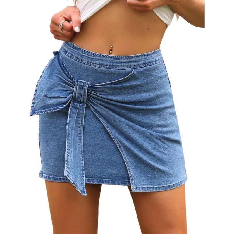 インスパイア シック レディース ボトムスカート ミニ デニム INSPIRE CHIC Denimini Skirt for Women Wrap Front Bow Stretchy Bodyco