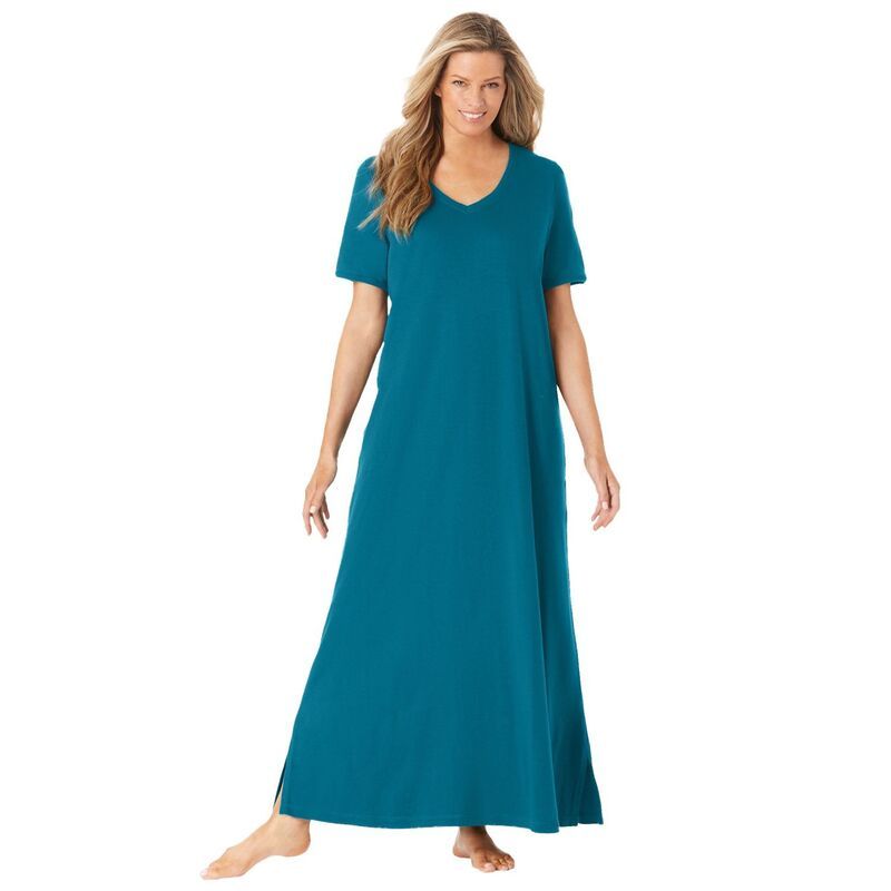 ドリームスアンドコー レディース アンダーウェア ナイトウェア Vネック プラスサイズ プチ マキシ Dreams Co Plusize Petite VNeck Short Sleeve Maxi