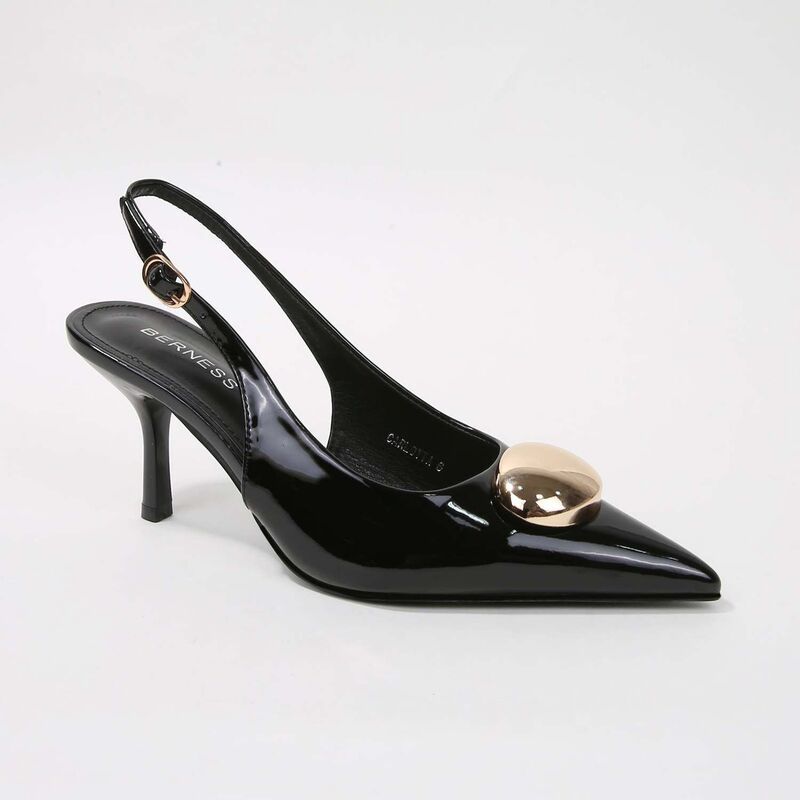 バーネス レディース シューズ パンプス ヒール BERNESS Carlotta Patent Slingback Heels with Goldome Accent Black ブラック