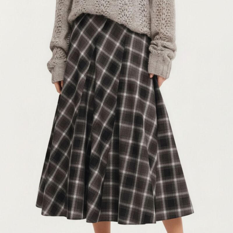 アンナカシ レディース ボトムスカート A ライン プリーツ ミディ AnnaKaci Women s Plaid Midi Skirt with Soft FullLength ALine Silh