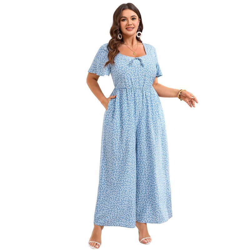 コジョイン レディース トップス ワンピース ワイドレッグ プラスサイズ ジャンプスーツ Kojooin Plusize Women Square Neck Dressy Jumpsuit Casua
