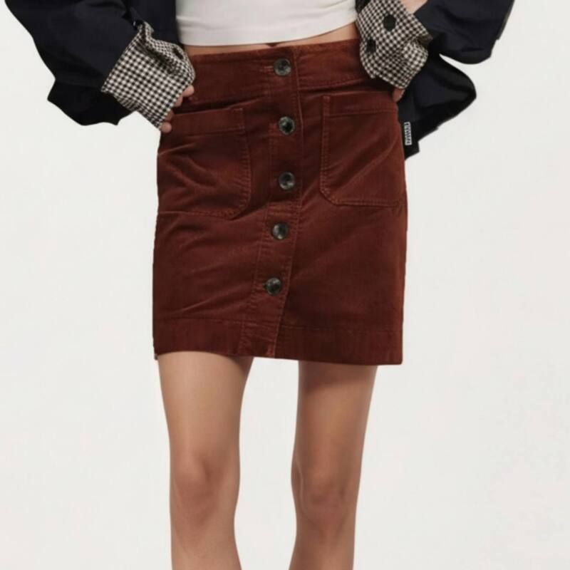 アンナカシ レディース ボトムスカート コーデュロイ ミニ AnnaKaci Women s Button Front Corduroy Mini Skirt with Structured Patc