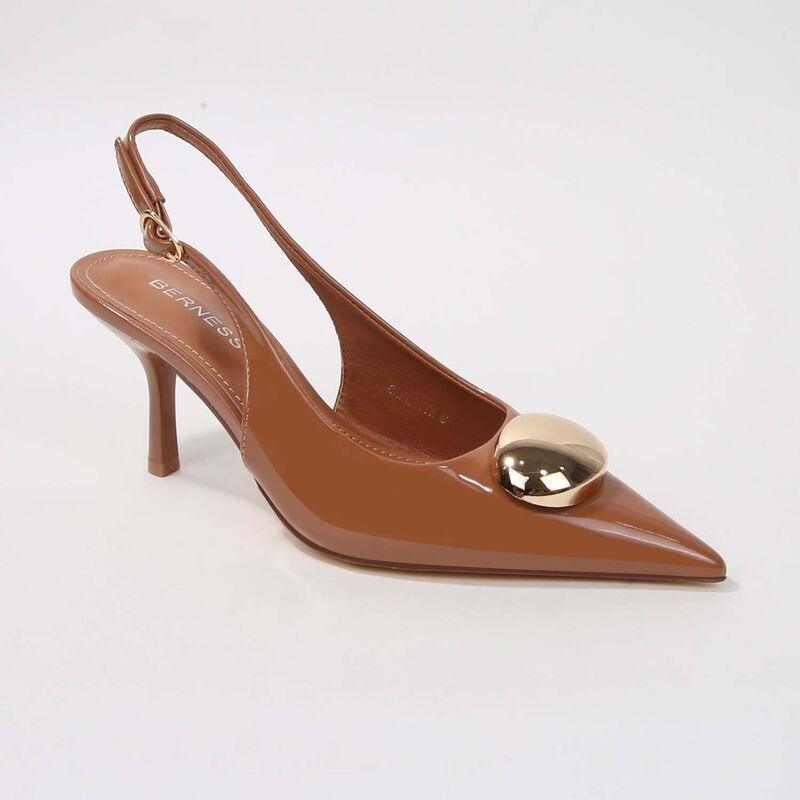 バーネス レディース シューズ パンプス ヒール BERNESS Carlotta Patent Slingback Heels with Goldome Accent Camel キャメル