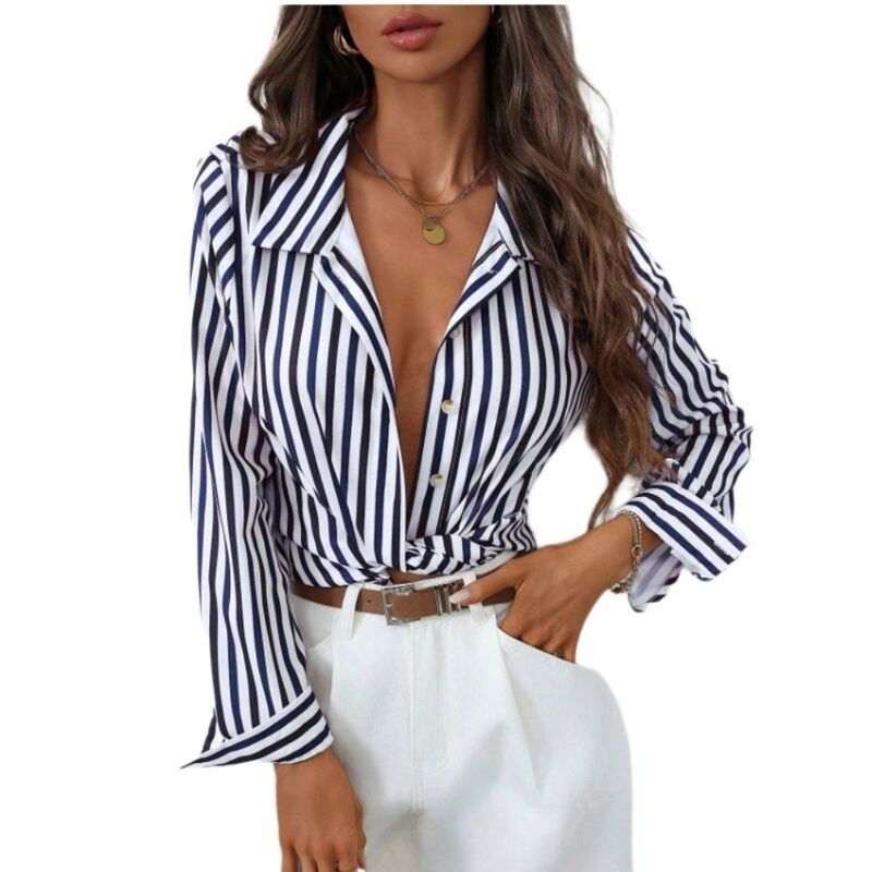 イエスファッション レディース トップス シャツ ダウン ブラウス Yesfashion Womens ButtonDown Long Sleeve Shirt Casual Striped Coll