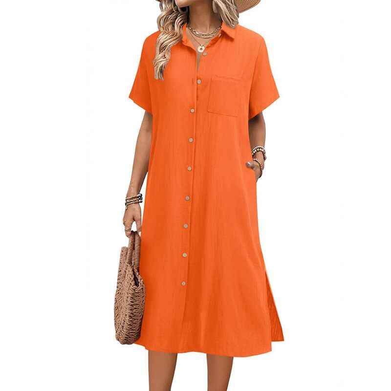 ジーグー レディース トップス ワンピース ボタンダウン ミディ シャツ ダウン リネン Zeagoo Womens Casual Midi Short Sleeve Button Down Line