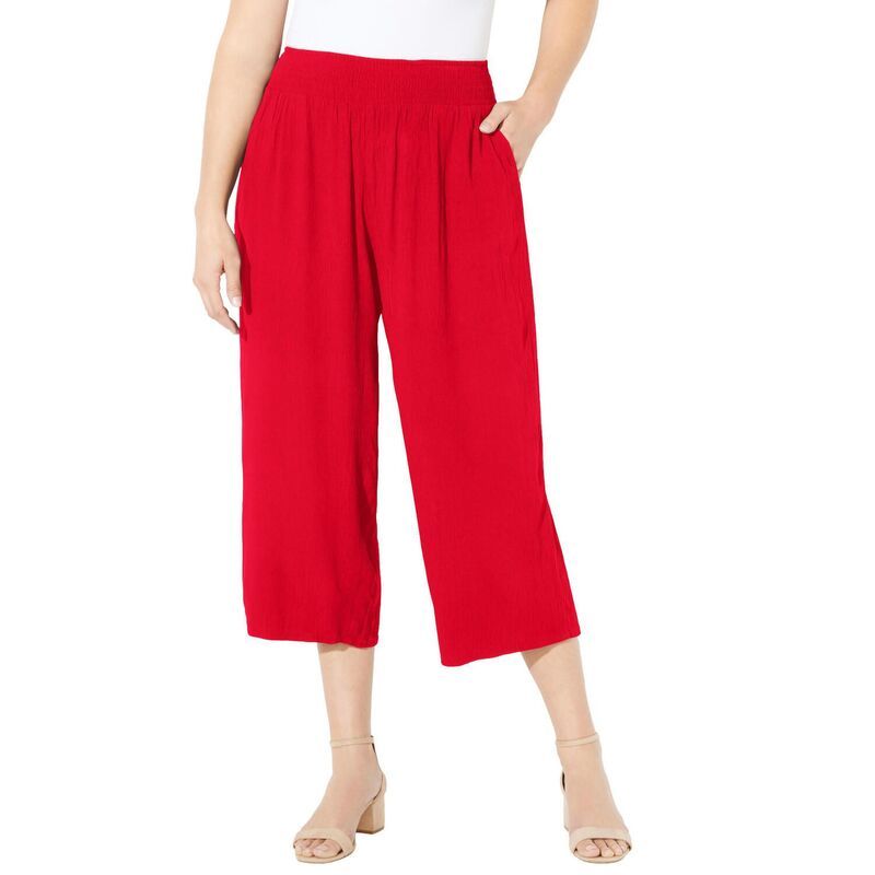 キャサリンズ レディース ボトムス カジュアルパンツ プラスサイズ キャップ Catherines Womens Plusize Gauze PullOn Capri Classic Red レッド