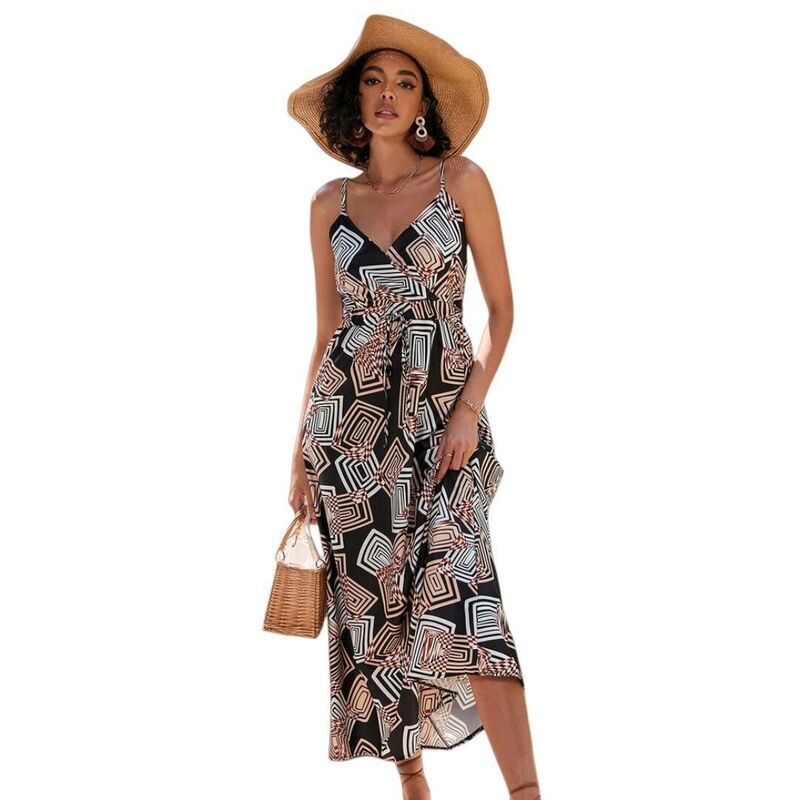 イエスファッション レディース トップス ワンピース フラワー柄 マキシ フラワー Yesfashion Womens Floral Tie Front Spaghetti Strap Casual