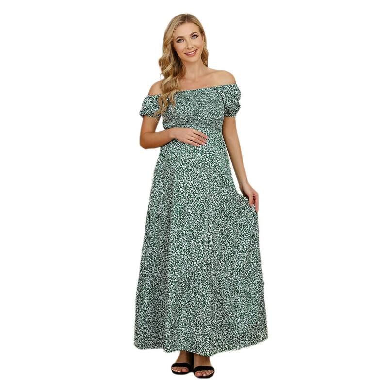 セオリア レディース トップス ワンピース マタニティ マキシ Seoria Women Elegant Maxi Dress Puff Sleeve Square Neck Flowy Matern