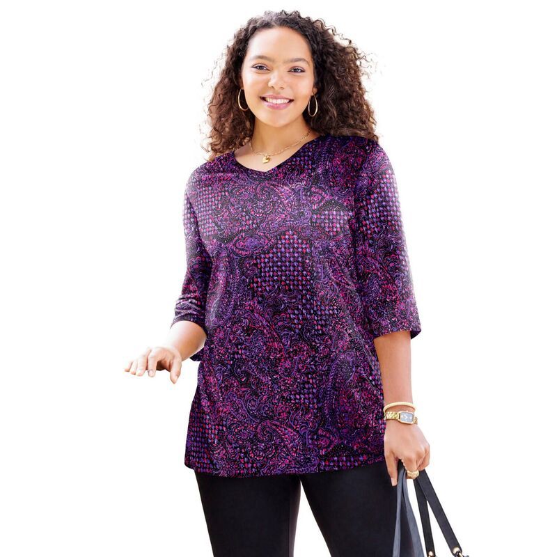 キャサリンズ レディース トップス Tシャツ Vネック プラスサイズ Catherines Womens Plusizeasy Fit 34Sleeve VNeck Tunic Purple Houn