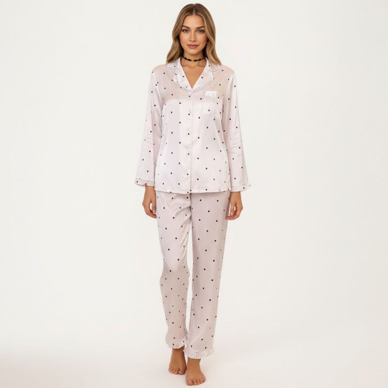 アンナカシ レディース アンダーウェア ナイトウェア リラックスフィット ドット柄 ドット パンツ サテン AnnaKaci Womens 2Piece Set Polka Dot Satin But