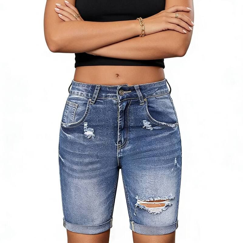 クリアフラワー レディース ボトムス ハーフパンツ・ショーツ ショートパンツ デニム ClearFlower Womens High Rise Distressed Bermuda Rolled He