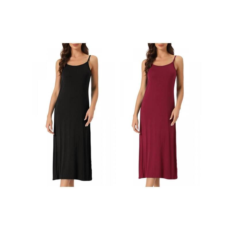 インスパイア シック レディース アンダーウェア ナイトウェア INSPIRE CHIC 2Pcs Womens Full Slip Dresspaghetti Strap Cami Tank Lon