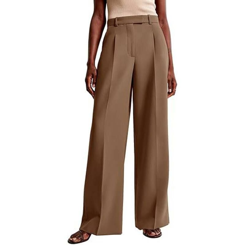 コジョイン レディース ボトムス カジュアルパンツ ワイドレッグ Kojooin Womens Wide Leg Suit Pants Business Work Trousers Brown ブラウ