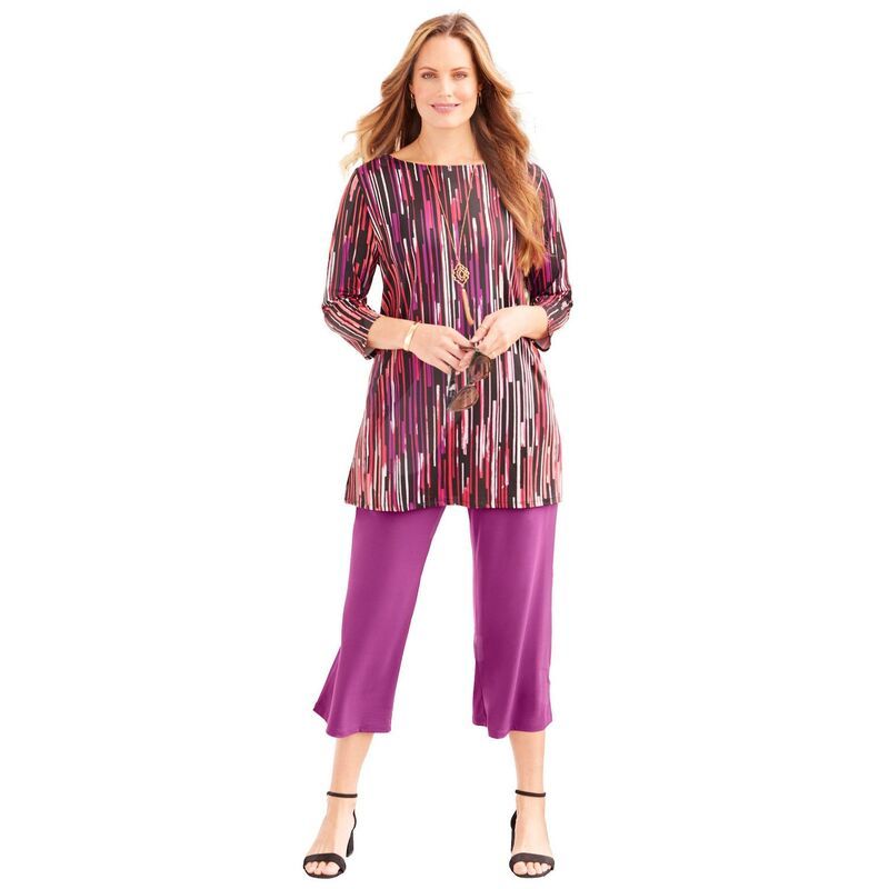 キャサリンズ レディース トップス Tシャツ プラスサイズ Catherines Womens Plusize Anywear Tunic Pink Burst Rain Print ピンク