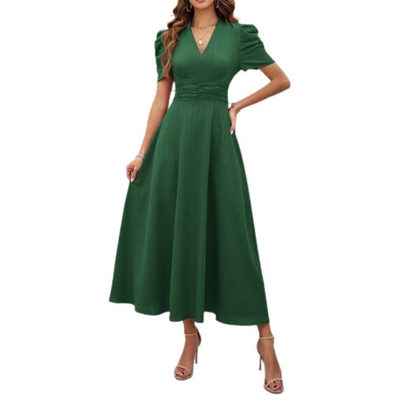 ボディサイズ レディース トップス ワンピース Vネック A ライン ミディ BODDYSIZE Womensummer Casual Short Puff Sleeve Midi Dress V N